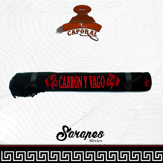 SARAPE CHARRO CAPORAL NEGRO CON ROJO CABRON Y VAGO BORDADO 3D PARA MONTURA CHARRA CHARROS FEDERACIÓN MEXICANA DE CHARRERIA PASION CHARRA CAPORAL